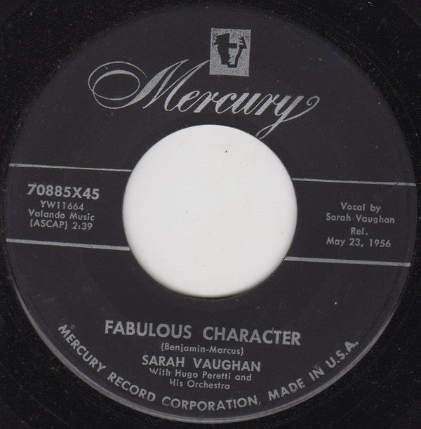 Sarah Vaughan With The Hugo Peretti Orchestra : Fabulous Character (7", Single, Ind)