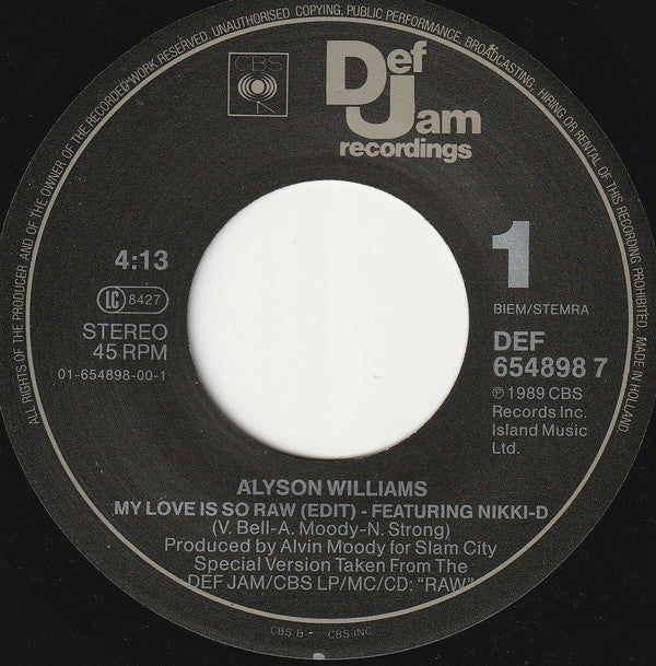 Alyson Williams : My Love Is So Raw (7", Single)