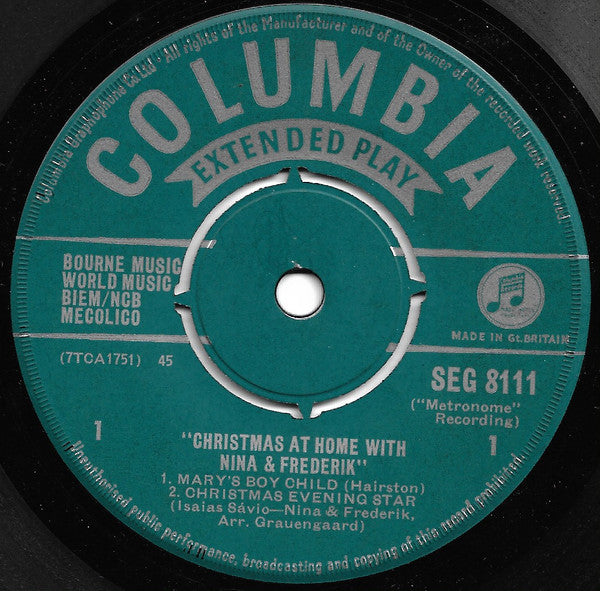 Nina & Frederik : Christmas At Home With Nina And Frederik (7", EP, Mono)