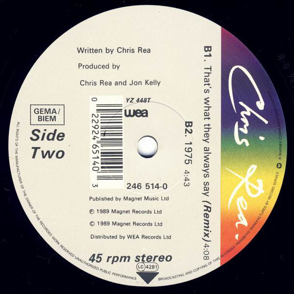 Chris Rea : That's What They Always Say (Rainbow Mix) (12", Single)