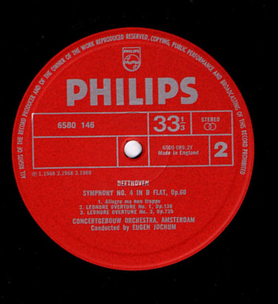 Ludwig van Beethoven, Eugen Jochum, Concertgebouworkest : Symphony No. 4/Overtures "Leonore" No. 1/"Leonore" No. 3 (LP, RE)