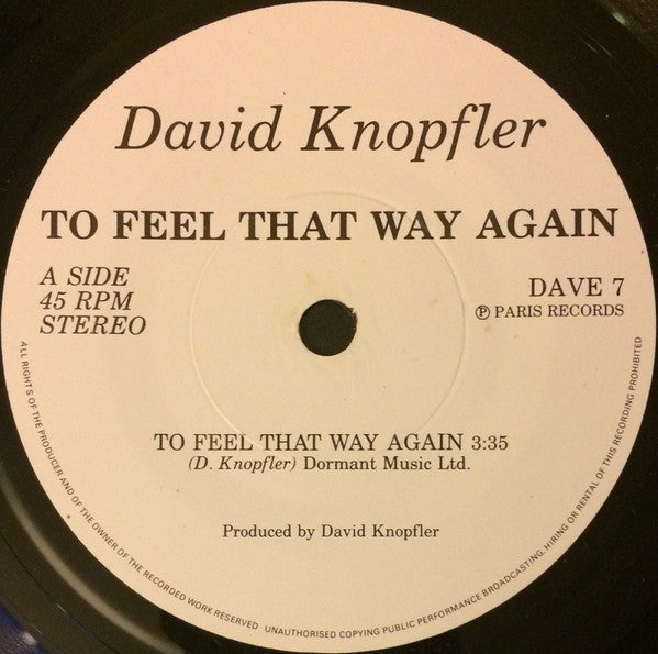 David Knopfler : To Feel That Way Again (7", Single)