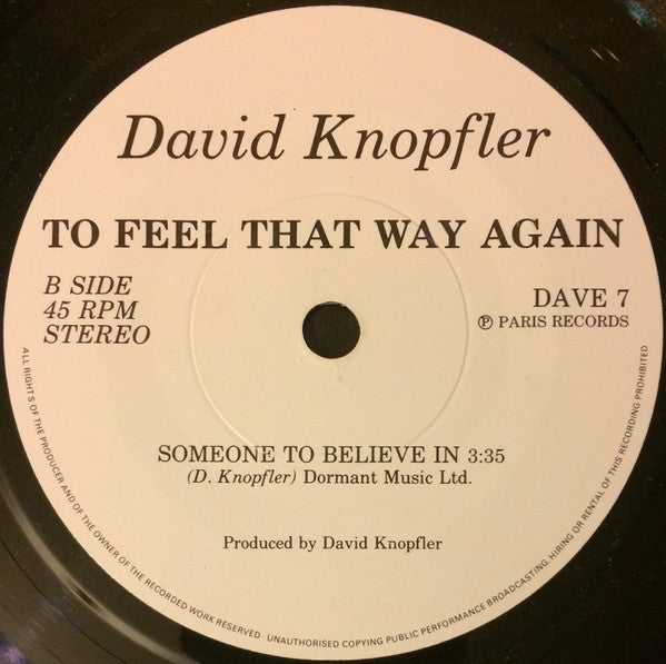 David Knopfler : To Feel That Way Again (7", Single)