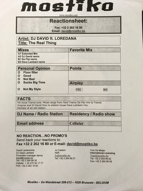 DJ David (3) : The Real Thing (12", Promo, W/Lbl)