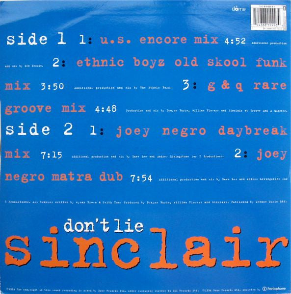 Sinclair : Don't Lie (12", Single, 1/2)