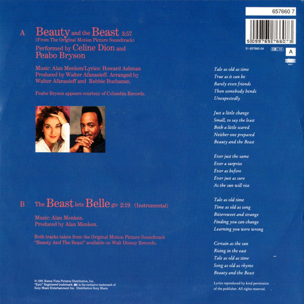 Celine Dion* & Peabo Bryson : Beauty And The Beast (7", Single)