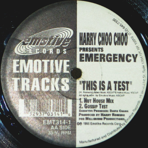 Harry "Choo Choo" Romero Presents Emergency (9) : This Is A Test (12")