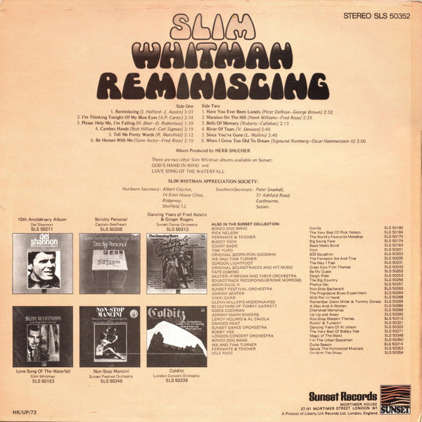 Slim Whitman : Reminiscing (LP, Album, RE)