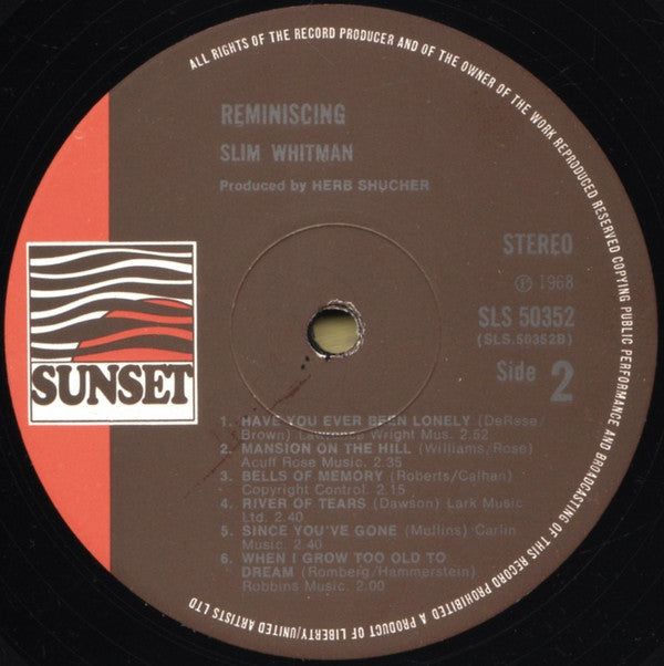 Slim Whitman : Reminiscing (LP, Album, RE)