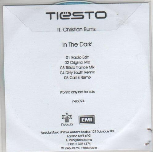 DJ Tiësto Ft. Christian Burns : In The Dark (CDr, Promo)