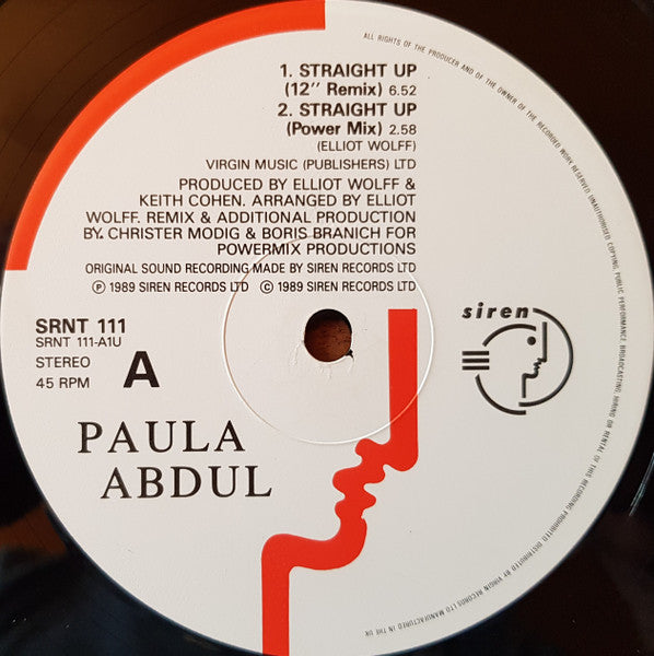 Paula Abdul : Straight Up (12", Single)