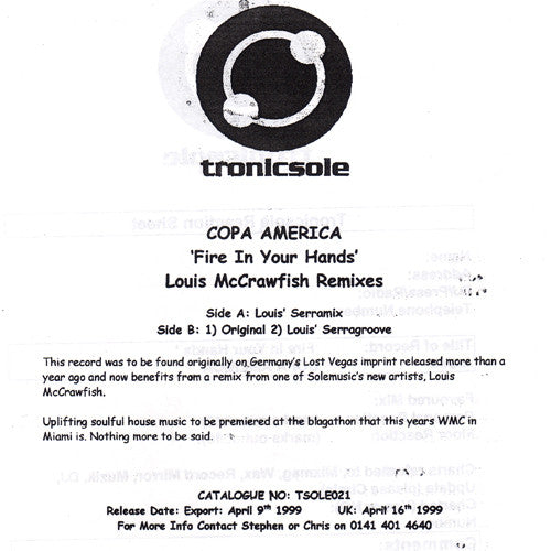Copa America : Fire In Your Hands: Louis McCrawfish Remixes (12")