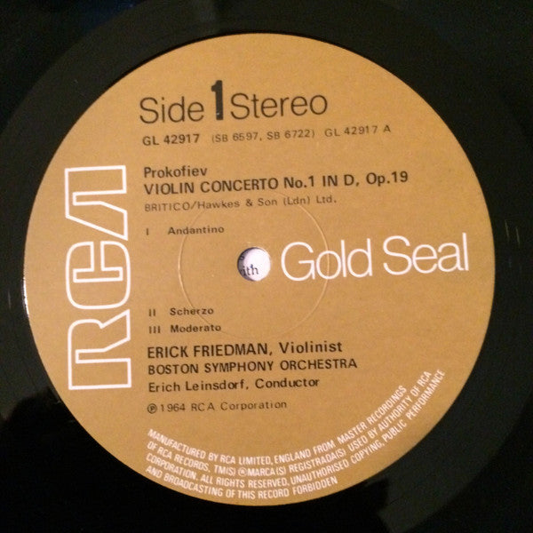 Sergei Prokofiev - Erick Friedman, Itzhak Perlman, Erich Leinsdorf, Boston Symphony Orchestra : Prokofiev The Two Violin Concertos (LP, Comp)
