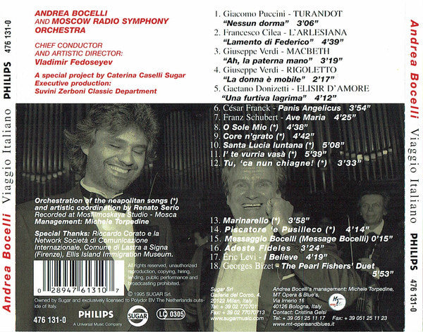 Andrea Bocelli : Viaggio Italiano  (CD, Album)