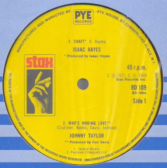 Isaac Hayes / Johnnie Taylor : Shaft / Who's Making Love (12")