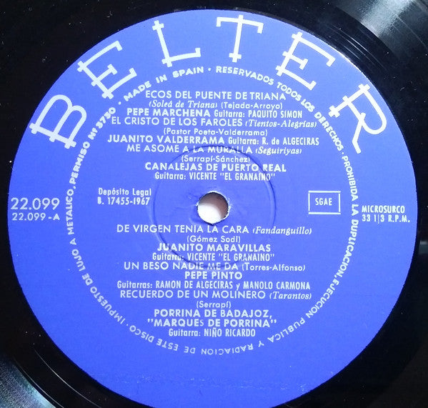 Pepe Marchena, Juanito Valderrama, Canalejas De Puerto Real, Juanito Maravillas, Pepe Pinto, Porrina De Badajoz, Juan Varea, Fosforito, Beni De Cádiz, Cobitos, El Sevillano, Flores El Gaditano : ASI CANTAN (LP, Comp)
