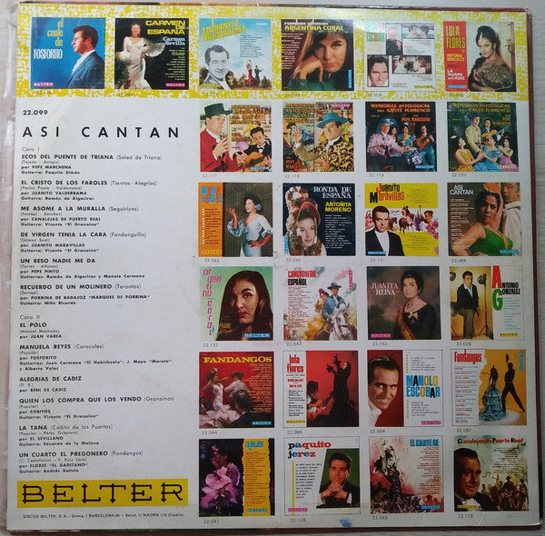 Pepe Marchena, Juanito Valderrama, Canalejas De Puerto Real, Juanito Maravillas, Pepe Pinto, Porrina De Badajoz, Juan Varea, Fosforito, Beni De Cádiz, Cobitos, El Sevillano, Flores El Gaditano : ASI CANTAN (LP, Comp)