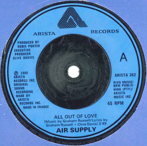 Air Supply : All Out Of Love (7", Single)