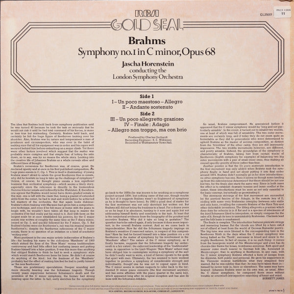 Jascha Horenstein, Johannes Brahms, London Symphony Orchestra : Symphony No. 1 In C Minor Op. 68 (LP)