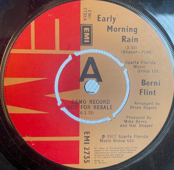Berni Flint : Early Morning Rain (7", Single, Promo)