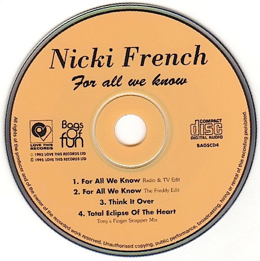 Nicki French : For All We Know (CD, Single)