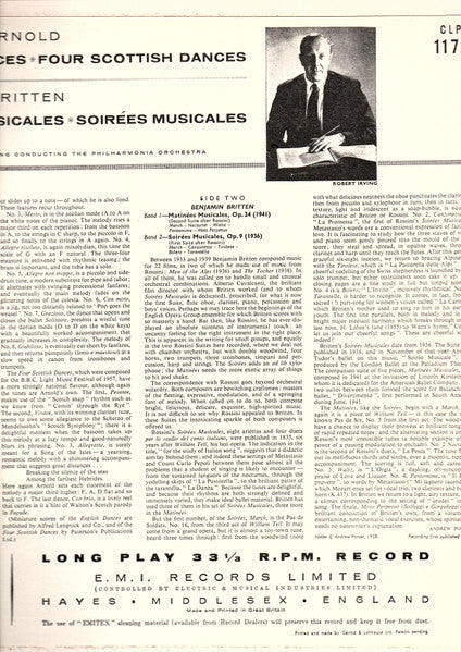 Malcolm Arnold - Benjamin Britten : English Dances / Four Scottish Dances / Matinees Musicales / Soiress Musicales (LP, Mono, RE)