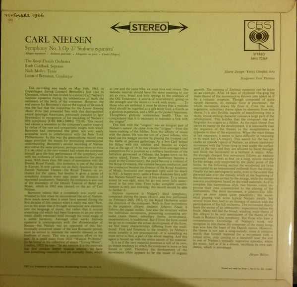 Carl Nielsen, Leonard Bernstein, Det Kongelige Kapel, Ruth Guldbæk, Niels Møller : Symphony No. 3 Op. 27 "Espansiva" (LP)