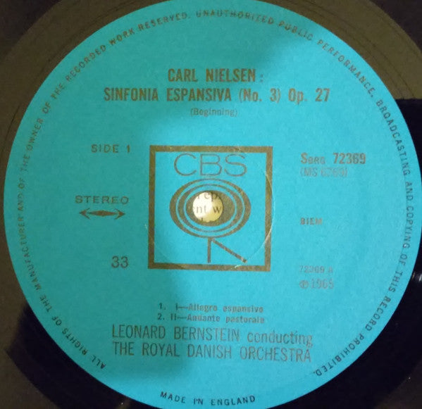 Carl Nielsen, Leonard Bernstein, Det Kongelige Kapel, Ruth Guldbæk, Niels Møller : Symphony No. 3 Op. 27 "Espansiva" (LP)
