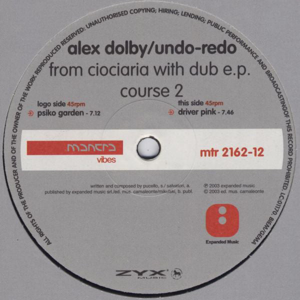 Alex Dolby  /  Undo/Redo (2) : From Ciociaria With Dub E.P. Course 2 (12", EP)