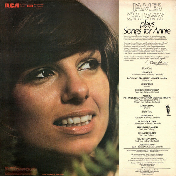 James Galway, Charles Gerhardt, National Philharmonic Orchestra : James Galway Plays Songs For Annie (LP, Album)