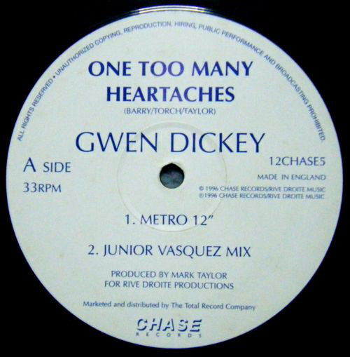 Gwen Dickey : One Too Many Heartaches (12")
