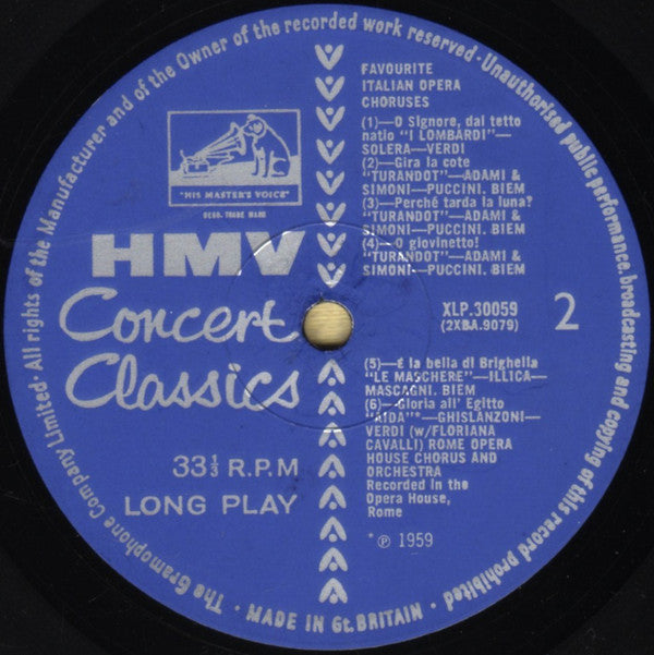 Coro Del Teatro Dell'Opera Di Roma And Orchestra Del Teatro Dell'Opera Di Roma : Favourite Italian Opera Choruses (LP, Mono, Lab)