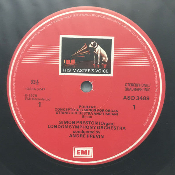 Francis Poulenc - Simon Preston, London Symphony Orchestra, André Previn : Concerto For Organ, Strings & Timpani / Concert Champêtre For Harpsichord & Orchestra (LP, Album, Quad, RP)