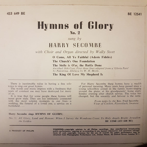 Harry Secombe : Hymns Of Glory No. 2 (7", EP)