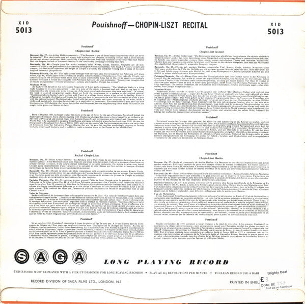Frédéric Chopin / Franz Liszt - Leff Pouishnoff : A Recital By Pouishnoff (LP, Blu)
