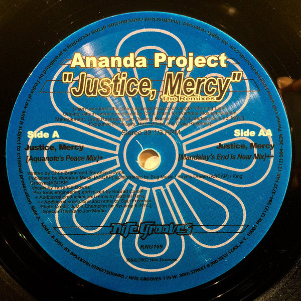 The Ananda Project Feat. Terrance Downs : Justice, Mercy (The Remixes) (10")