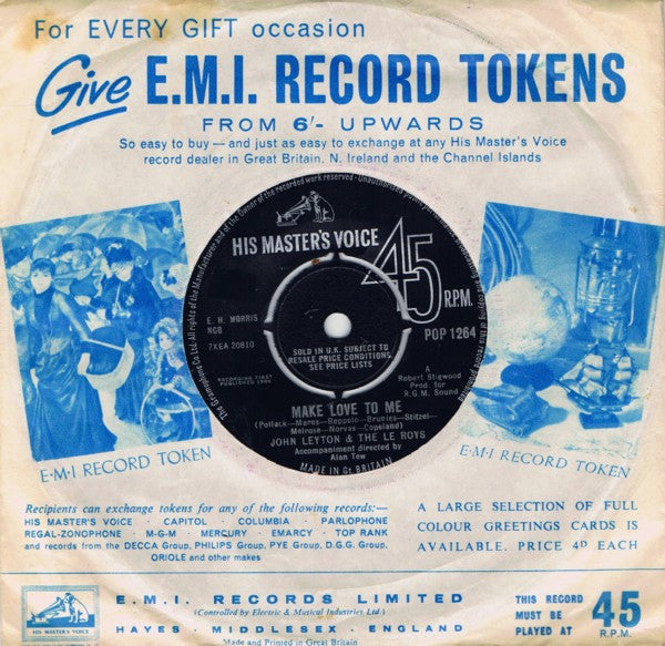 John Leyton & The Le Roys : Make Love To Me (7", Single)