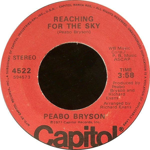 Peabo Bryson : Reaching For The Sky / You Haven't Learned About Love (7", Single)