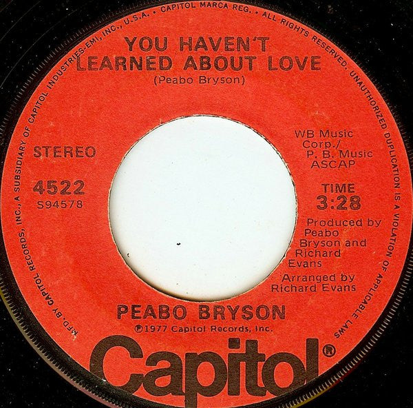Peabo Bryson : Reaching For The Sky / You Haven't Learned About Love (7", Single)