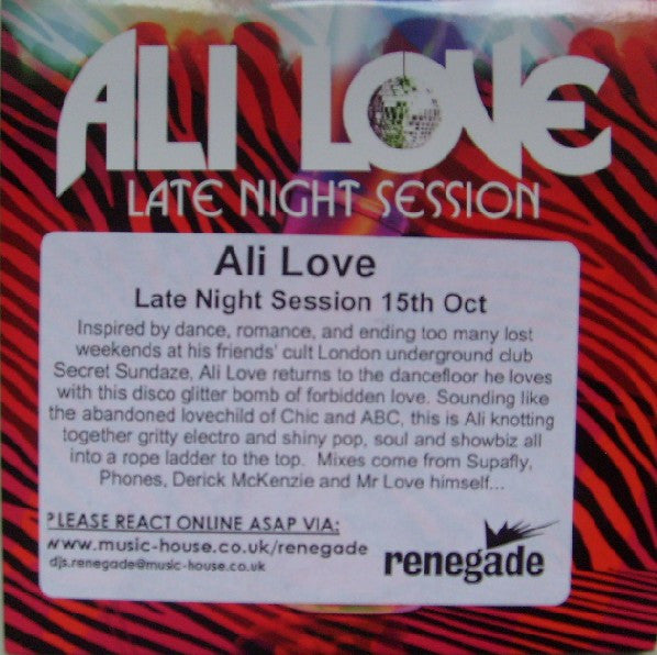Ali Love : Late Night Session (CD, Single, Promo)