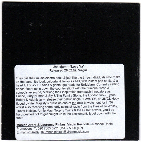 UnkleJam : Love Ya (CD, Single, Promo)