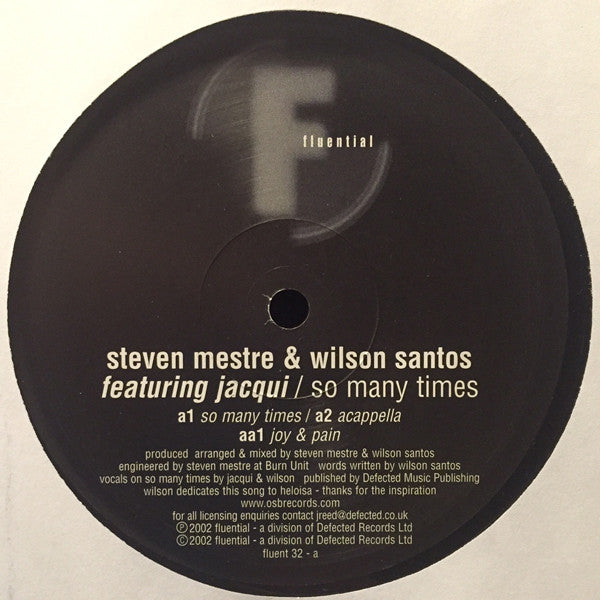 Steven Mestre & Wilson Santos Featuring Jaquita : So Many Times (12")