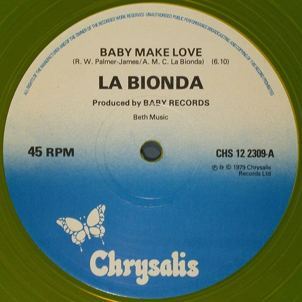 La Bionda : Baby Make Love (12", Yel)
