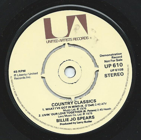 Billie Jo Spears : Country Classics (7", Promo, RE)