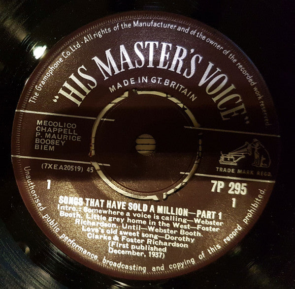 Various : Songs That Have Sold A Million  (7", EP, Comp)