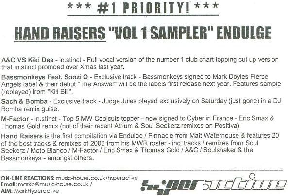 Various : Hand Raisers Vol 1 Sampler (CDr, Promo, Smplr)