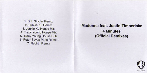 Madonna Feat. Justin Timberlake : 4 Minutes (Official Remixes) (CDr, Maxi, Promo)