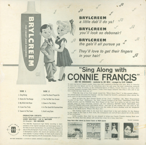 Connie Francis : Sing Along With Connie Francis (LP, Album, Mono)