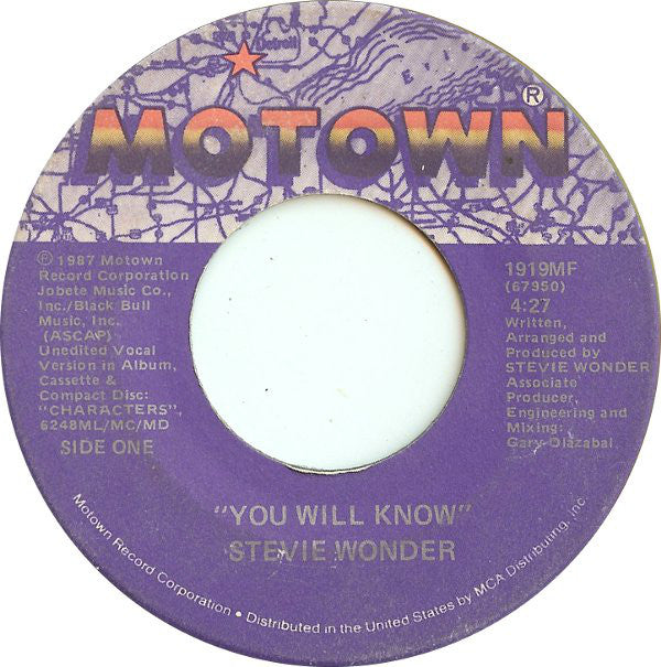 Stevie Wonder : You Will Know (7", Single)