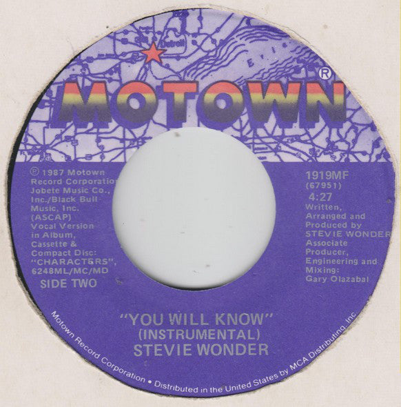 Stevie Wonder : You Will Know (7", Single)